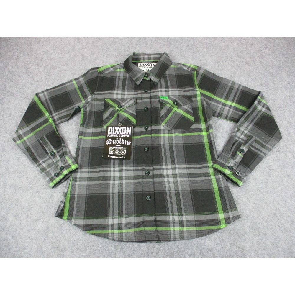 Dixxon Flannel Shirt Mens Medium Gray Green Sublime Plaid Button Up Pockets